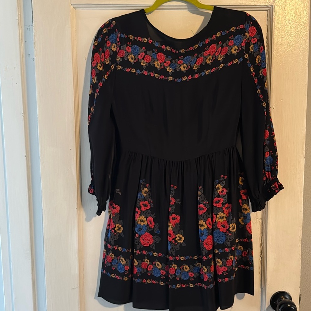 Free People Black Red Floral Long Sleeve Dress